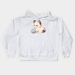 Cute Birman Cat Playing with Yarn Kids Hoodie